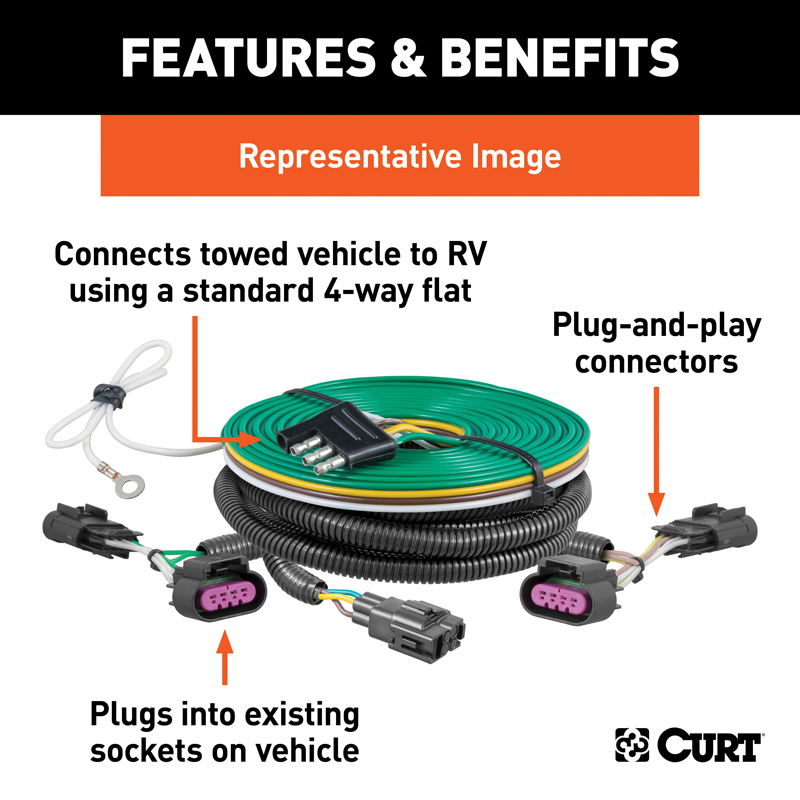 CURT | Custom Towed-Vehicle RV Wiring Harness - Grand Cherokee 2014-2022
