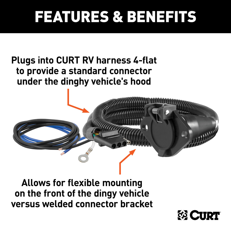 CURT | Dinghy Towing Electrical Adapter (4-Way Flat Vehicle to 6-Way Round) CURT Electrical & Wiring