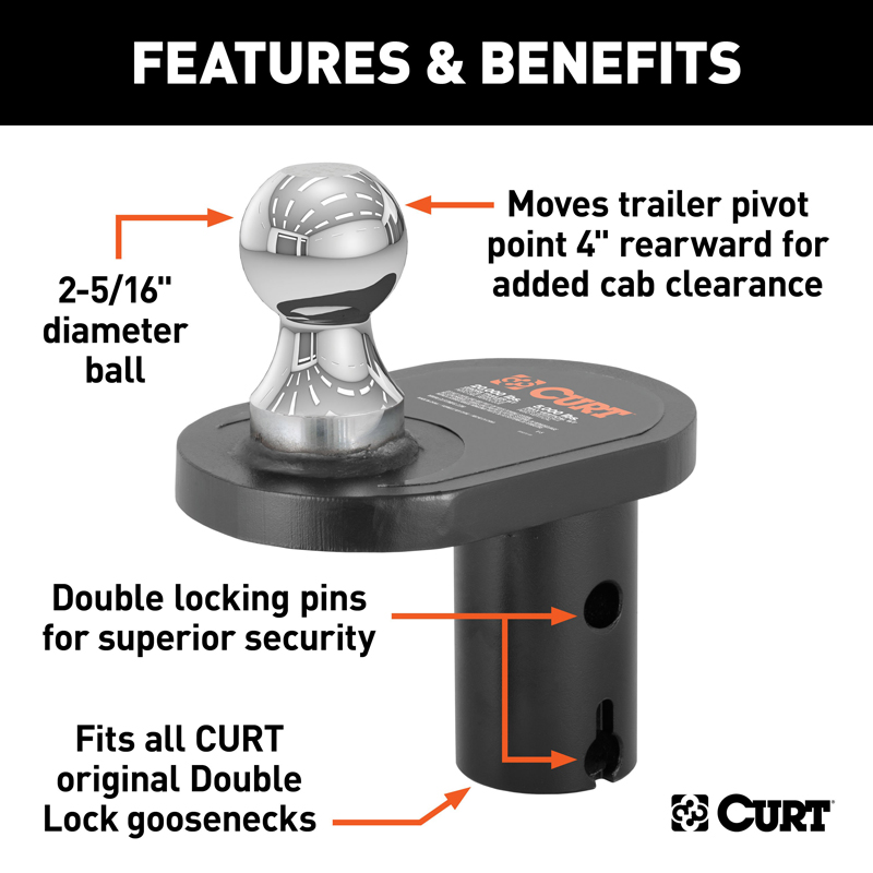 CURT | Double Lock 2-5/16" Offset Gooseneck Ball (4" Rearward Offset)
