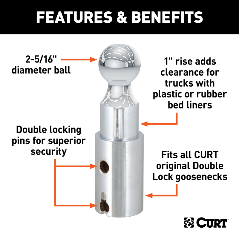 CURT | Double Lock 2-5/16" Riser Gooseneck Ball (1" Rise for Bed Liner) CURT Hitch Balls & Mounts