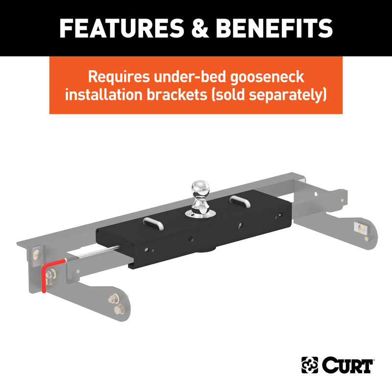 CURT | Double Lock EZr Gooseneck Hitch, 2-5/16" Ball, 30K (Brackets Required) - Silverado / Sierra 2500 HD / 3500 HD 6.0L / 6...