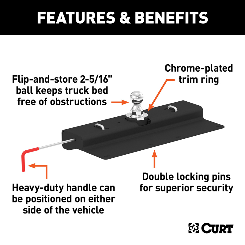 CURT | Double Lock Gooseneck Hitch, 2-5/16" Ball, 30K (Brackets Required) - Titan 5.6L 2004-2019