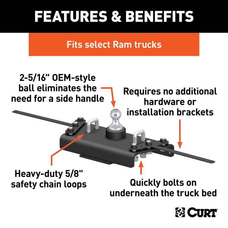 CURT | OEM-Style Gooseneck Hitch - Ram 3500 5.7L / 6.4L / 6.7L 2013-2018 CURT Gooseneck Hitches