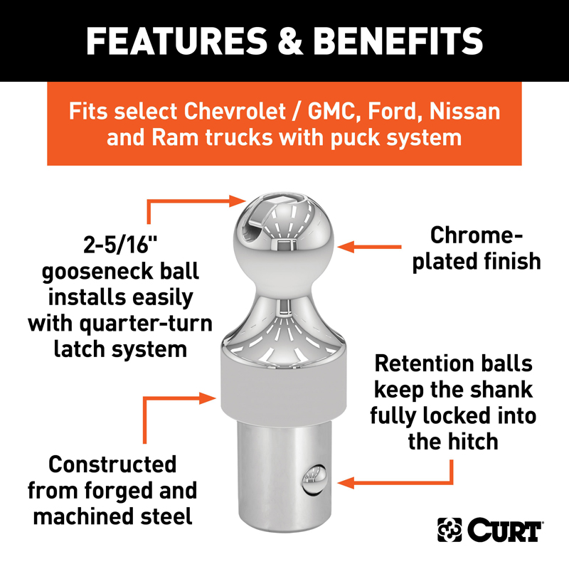 CURT | OEM Puck System 2-5/16" Gooseneck Ball, (30K) CURT Hitch Balls & Mounts