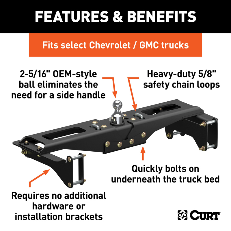 CURT | OEM-Style Gooseneck Hitch - Silverado / Sierra 2500 HD / 3500 HD 6.6L 2020-2023 CURT Gooseneck Hitches