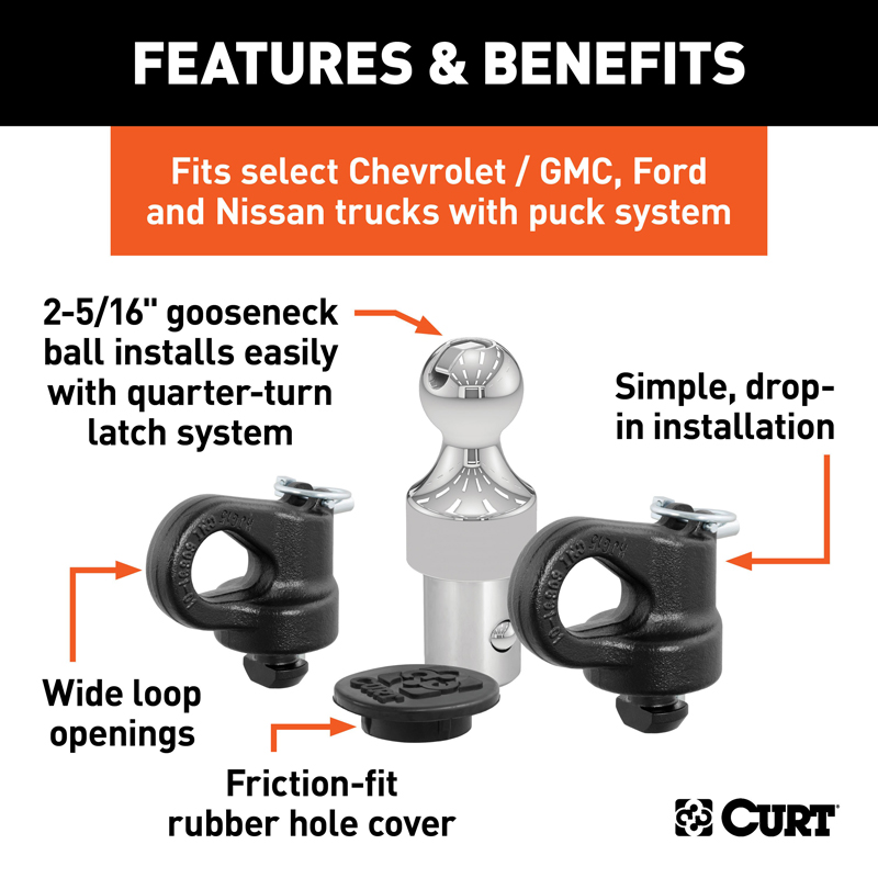 CURT | OEM Puck System 2-5/16" Gooseneck Kit, (30K) - Chevrolet / Ford / GMC / Nissan 2013-2021 CURT Gooseneck Hitches