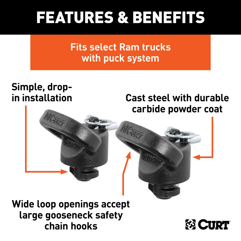 CURT | OEM Puck System Gooseneck Safety Chain Anchors, (38K) - Ram 2500 / 3500 2013-2022