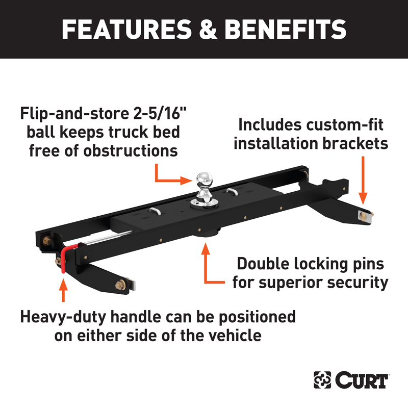 CURT | Double Lock Gooseneck Hitch Kit w/ Brackets - Silverado / Sierra 2500 HD / 3500 HD 6.0L / 6.6L 2011-2019 CURT Goosenec...