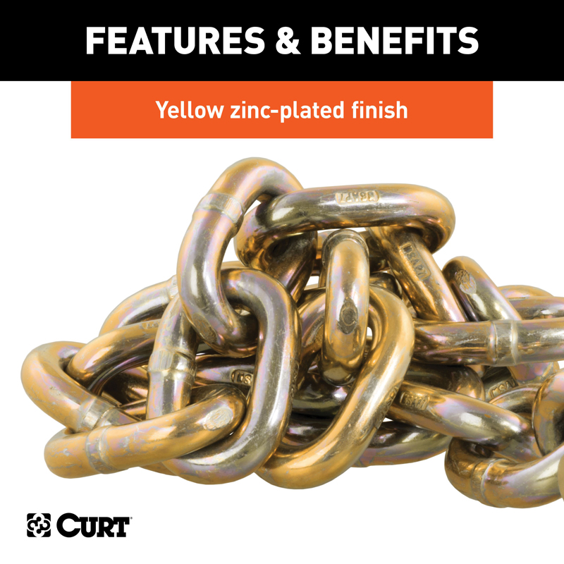 CURT | 35" Safety Chain with 1 Clevis Hook (24,000 lbs, Yellow Zinc) CURT Tow Hook