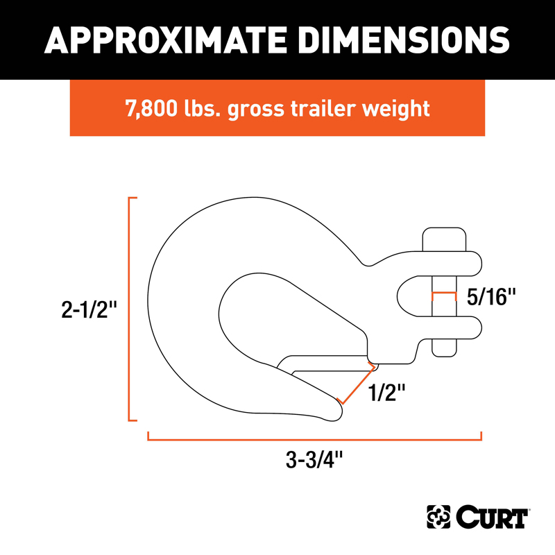 CURT | 1/4" Safety Latch Clevis Hook (7,800 lbs, 1/4" Pin)