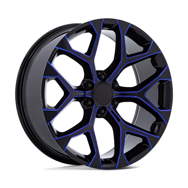 Performance Replicas | PR176 22x9.0 ET24 - GLOSS BLACK MACHINED W/ BLUE MILLING