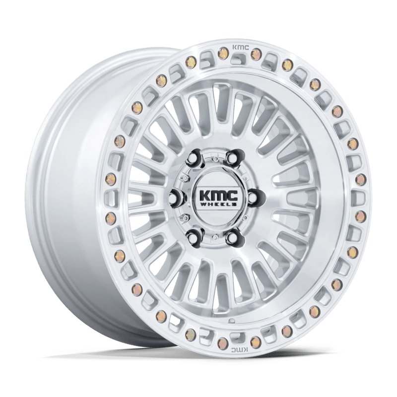 KMC | KM554 AZTEC 17x8.5 ET0 - GLOSS SILVER W/ MACHINED FACE