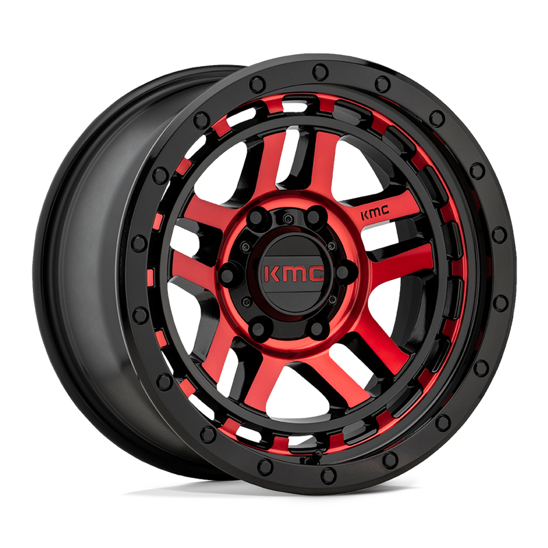 KMC | KM540 RECON 17x9.0 ET-12 - GLOSS BLACK MACHINED W/ RED TINT