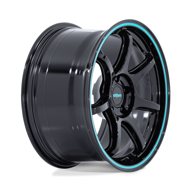 Rotiform | RC208 BPU 18x9.5 ET25 - GLOSS BLACK W/ TEAL STRIPE