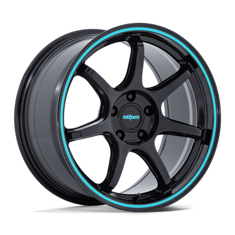 Rotiform | RC208 BPU 18x9.5 ET38 - GLOSS BLACK W/ TEAL STRIPE