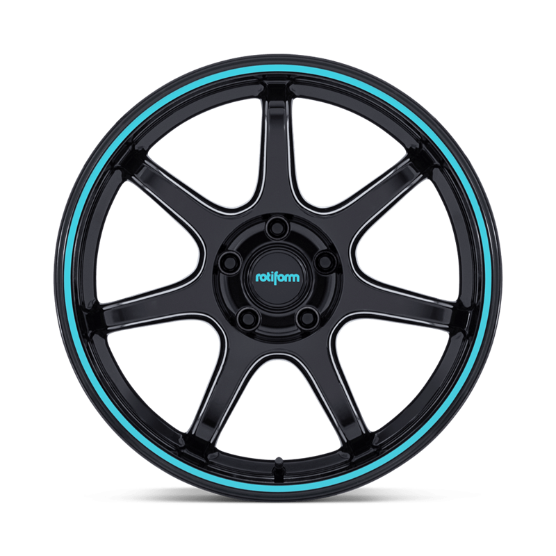 Rotiform | RC208 BPU 18x9.5 ET38 - GLOSS BLACK W/ TEAL STRIPE