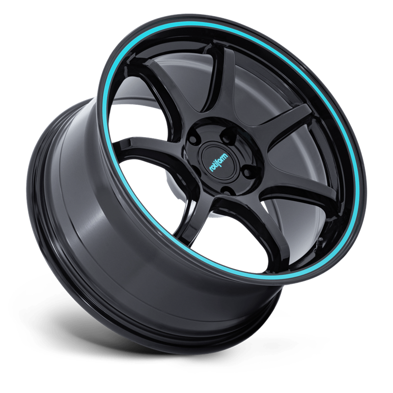 Rotiform | RC208 BPU 18x9.5 ET38 - GLOSS BLACK W/ TEAL STRIPE