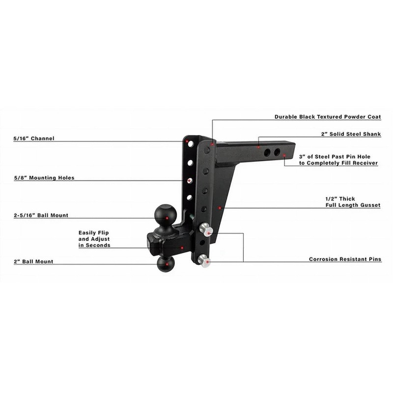 BULLETPROOF | Trailer Hitch Ball Mount – 2.0″ HEAVY DUTY 8″ DROP/RISE HITCH BULLETPROOF Trailer Hitch Ball Mount