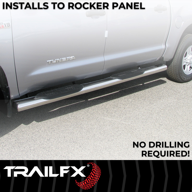 TrailFX | With Step Pads 6 In Oval Straight Pol Stainless Steel With Welded End Caps Rocke - Ram 1500 2019-2025