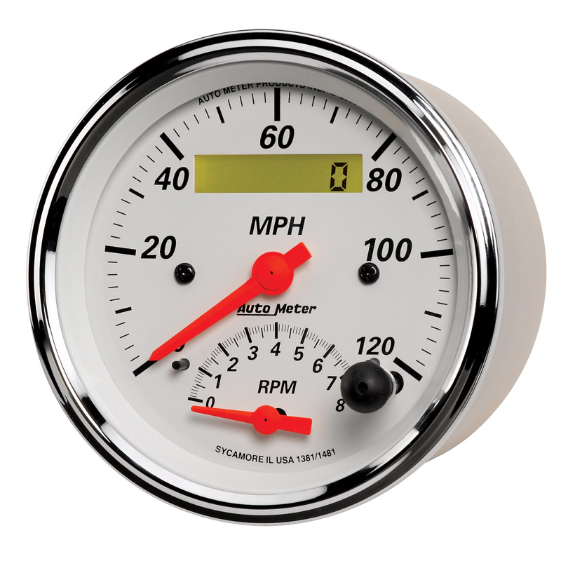 AutoMeter | GAUGE, TACH/SPEEDO, 3 3/8", 120MPH & 8K RPM, ELEC. PROGRAM., ARCTIC WHITE