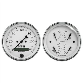 AutoMeter | GAUGE KIT, 2 PC., QUAD & SPEEDOMETER, 3 3/8", OLD TYME WHITE