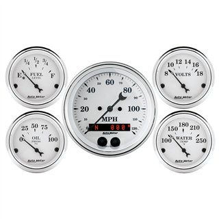 AutoMeter | GAUGE KIT, 5 PC., 3 3/8" & 2 1/16", GPS SPEEDOMETER, OLD TYME WHITE