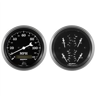 AutoMeter | GAUGE KIT, 2 PC., QUAD & SPEEDOMETER, 3 3/8", OLD TYME BLACK