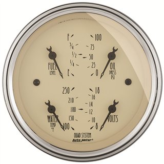 AutoMeter | GAUGE KIT, 2 PC., QUAD & TACH/SPEEDO, 3 3/8", ANTIQUE BEIGE