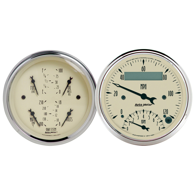 AutoMeter | GAUGE KIT, 2 PC., QUAD & TACH/SPEEDO, 3 3/8", ANTIQUE BEIGE