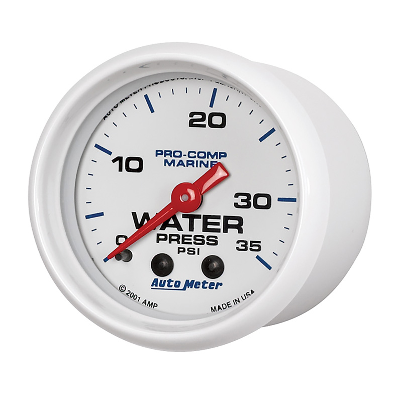 AutoMeter | GAUGE, WATER PRESS, 2 1/16", 35PSI, MECHANICAL, MARINE WHITE
