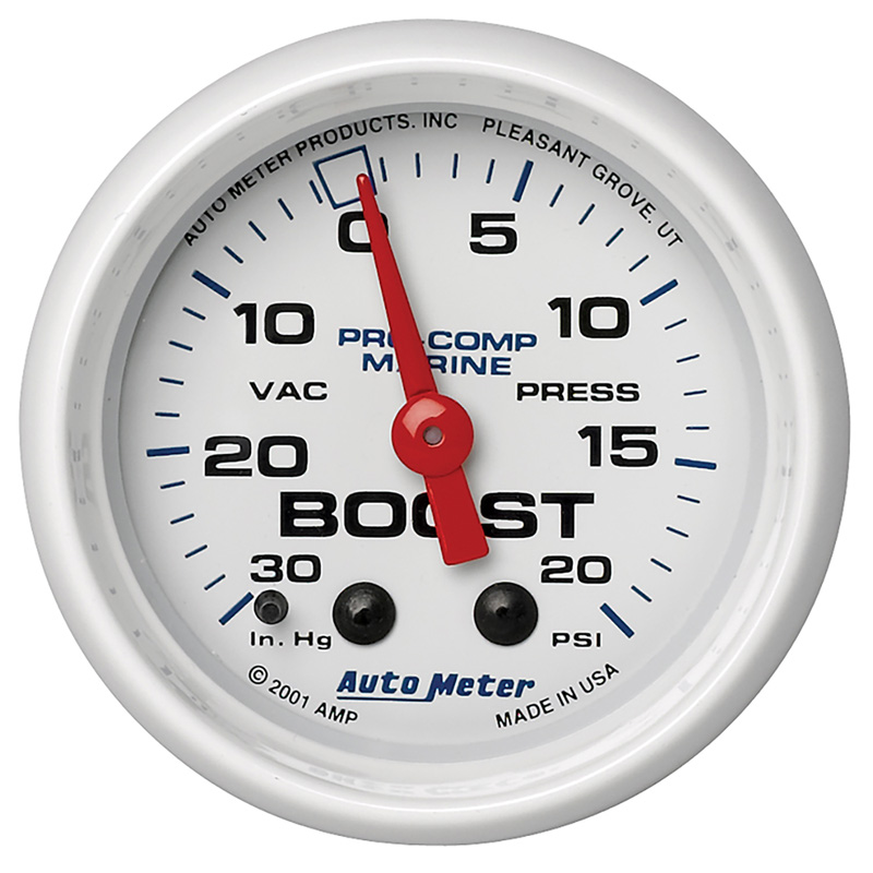 AutoMeter | GAUGE, VAC/BOOST, 2 1/16", 30INHG-20PSI, MECHANICAL, MARINE WHITE