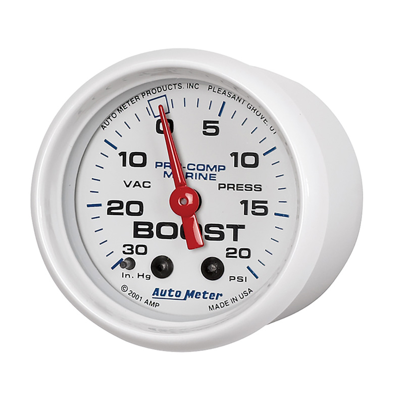 AutoMeter | GAUGE, VAC/BOOST, 2 1/16", 30INHG-20PSI, MECHANICAL, MARINE WHITE