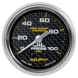 AutoMeter | GAUGE, OIL PRESSURE, 2 1/16", 100PSI, MECHANICAL, MARINE CARBON FIBER