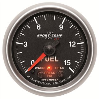 AutoMeter | GAUGE, FUEL PRESS, 2 1/16", 15PSI, DIGITAL STEPPER MTR W/PK & WRN, SPORT-COMP II