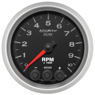 AutoMeter | GAUGE, TACH, 3 3/8", 10K RPM, IN-DASH W/ SHIFT LIGHT & PEAK MEM, ELITE