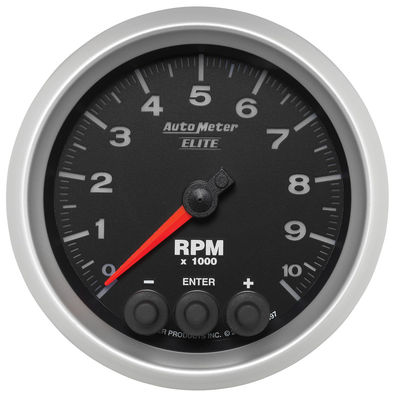 AutoMeter | GAUGE, TACH, 3 3/8", 10K RPM, IN-DASH W/ SHIFT LIGHT & PEAK MEM, ELITE