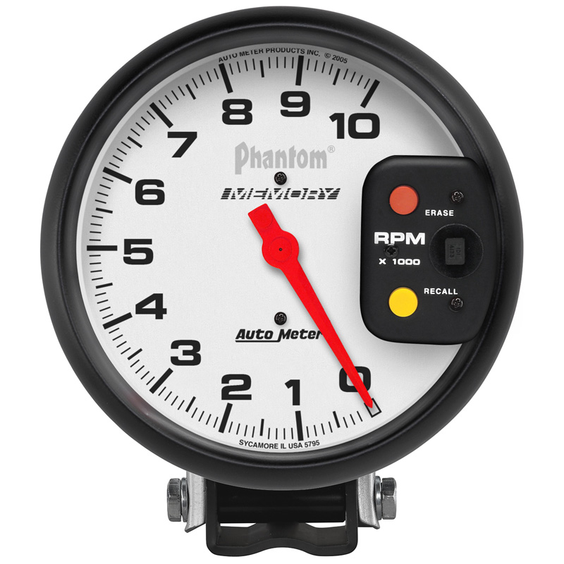 AutoMeter | GAUGE, TACHOMETER, 5", 10K RPM, PEDESTAL W/ PEAK RPM MEMORY, PHANTOM