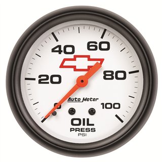 AutoMeter | GAUGE, OIL PRESSURE, 2 5/8", 100PSI, MECHANICAL, CHEVY RED BOWTIE, WHITE