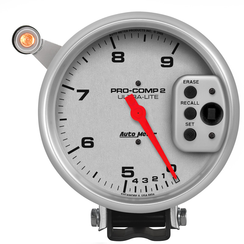 AutoMeter | GAUGE, TACH, 5", 9K RPM, PEDESTAL W/ QUICK LITE, DUAL RANGE W/PEAK MEMORY, UL