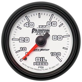 AutoMeter | GAUGE, OIL PRESSURE, 2 1/16", 100PSI, MECHANICAL, PHANTOM II
