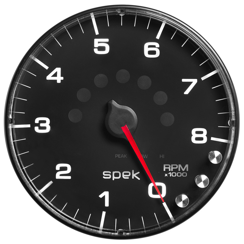 AutoMeter | GAUGE, TACHOMETER, 5", 8K RPM, W/SHIFT LIGHT & PEAK MEM, BLACK/BLACK, SPEK-PRO