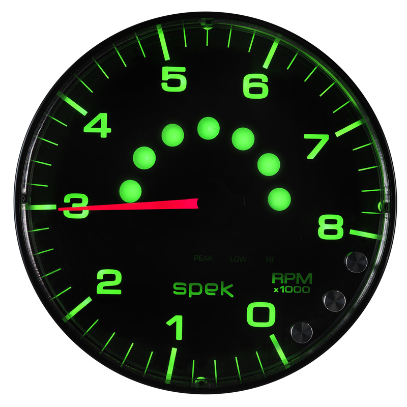 AutoMeter | GAUGE, TACHOMETER, 5", 8K RPM, W/SHIFT LIGHT & PEAK MEM, BLACK/BLACK, SPEK-PRO