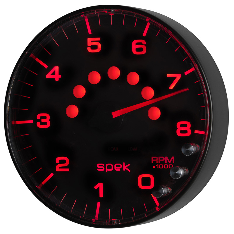 AutoMeter | GAUGE, TACHOMETER, 5", 8K RPM, W/SHIFT LIGHT & PEAK MEM, BLACK/BLACK, SPEK-PRO