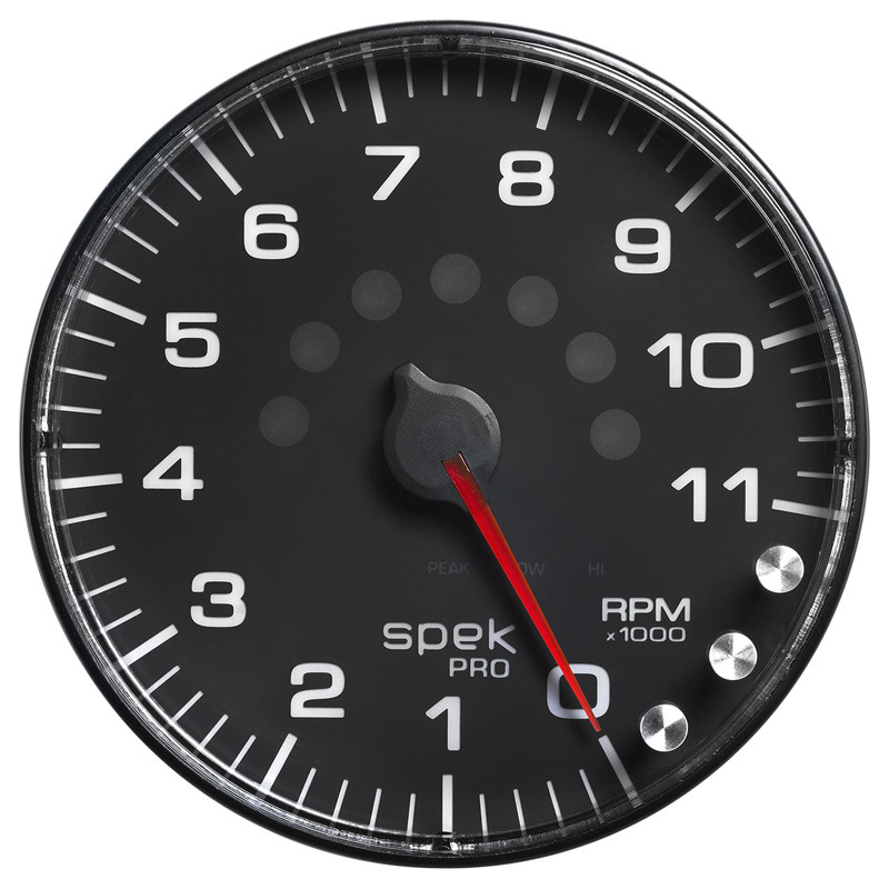 AutoMeter | GAUGE, TACHOMETER, 5", 11K RPM, W/SHIFT LIGHT & PEAK MEM, BLACK/BLACK, SPEK-PRO