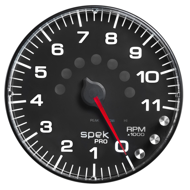 AutoMeter | GAUGE, TACHOMETER, 5", 11K RPM, W/SHIFT LIGHT & PEAK MEM, BLACK/BLACK, SPEK-PRO