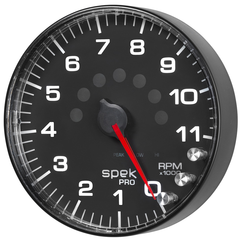 AutoMeter | GAUGE, TACHOMETER, 5", 11K RPM, W/SHIFT LIGHT & PEAK MEM, BLACK/BLACK, SPEK-PRO
