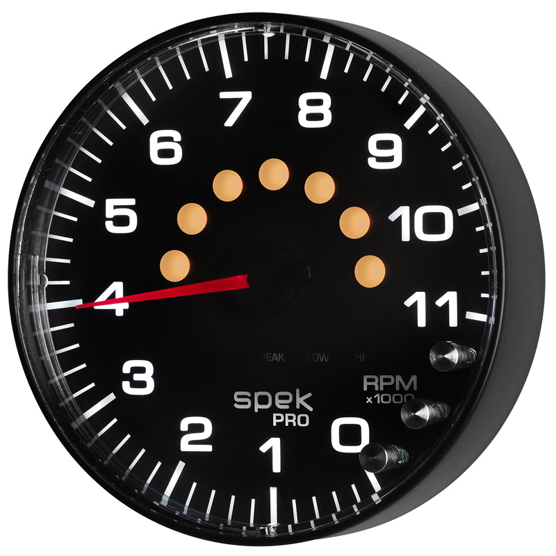 AutoMeter | GAUGE, TACHOMETER, 5", 11K RPM, W/SHIFT LIGHT & PEAK MEM, BLACK/BLACK, SPEK-PRO