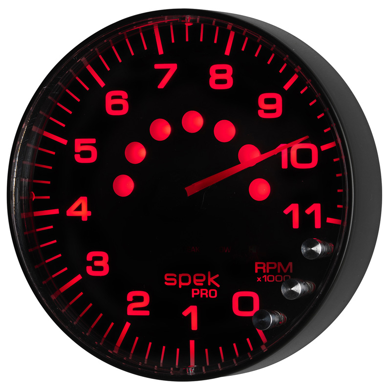 AutoMeter | GAUGE, TACHOMETER, 5", 11K RPM, W/SHIFT LIGHT & PEAK MEM, BLACK/BLACK, SPEK-PRO