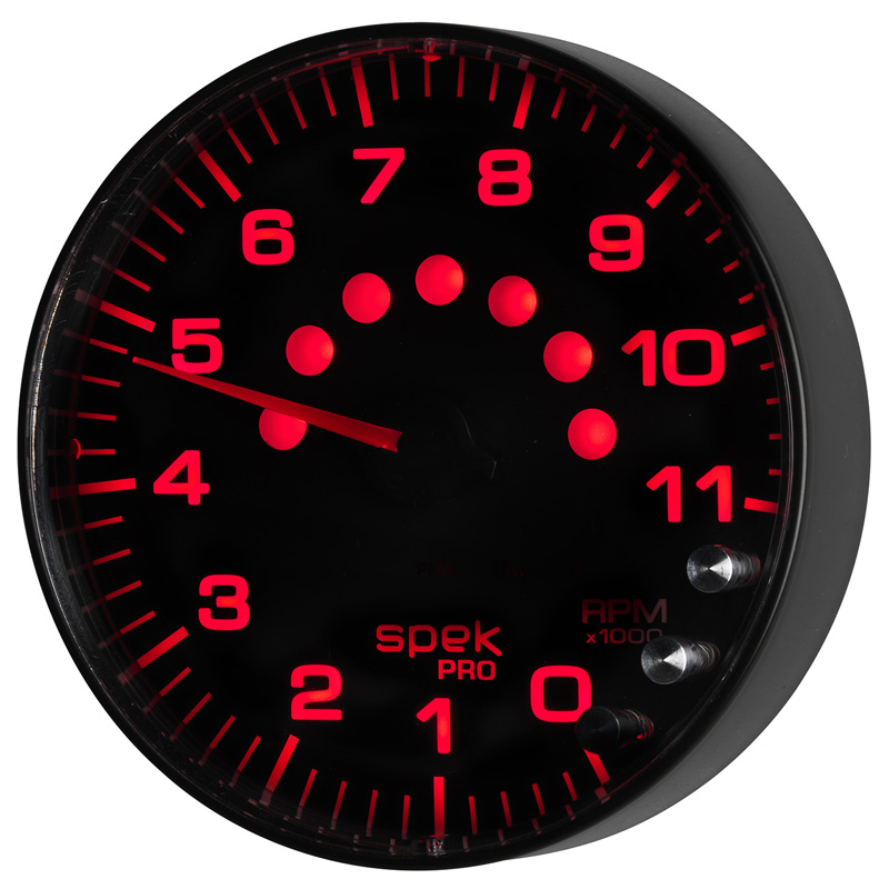 AutoMeter | GAUGE, TACHOMETER, 5", 11K RPM, W/SHIFT LIGHT & PEAK MEM, BLACK/BLACK, SPEK-PRO