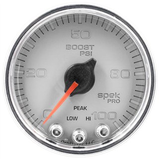 AutoMeter | GAUGE, BOOST, 2 1/16", 100PSI, STEPPER MOTOR W/PEAK & WARN, SLVR/CHRM, SPEK-PRO